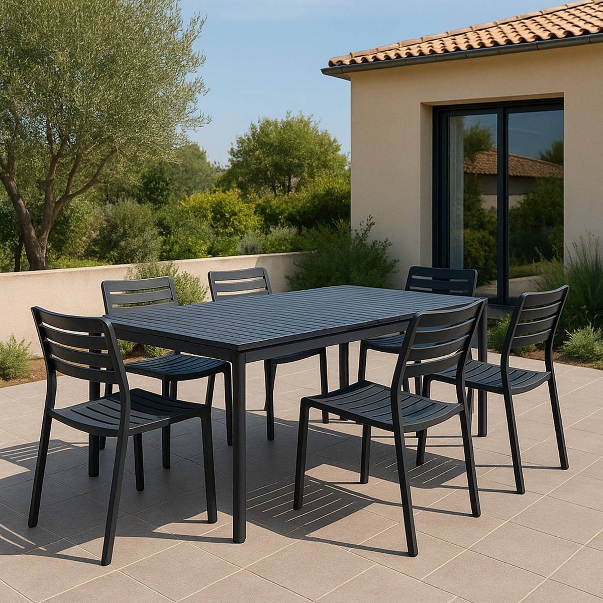 Table de jardin en aluminium gris foncé Kaïa
