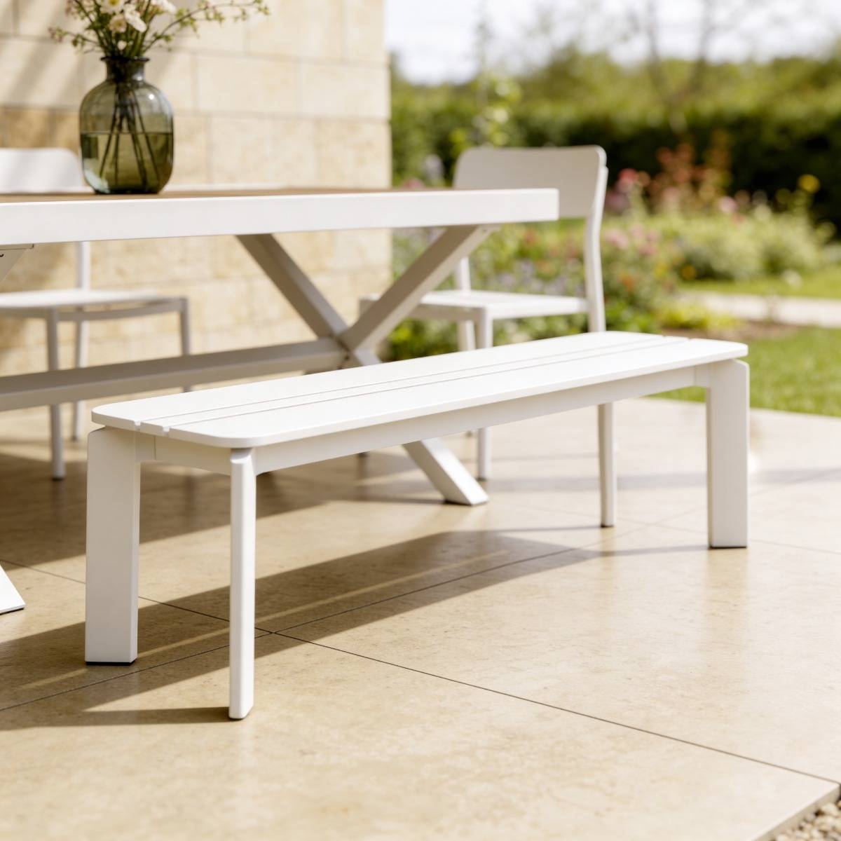 Banc de jardin en aluminium blanc Apollon