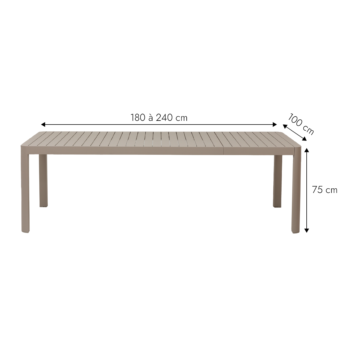 Table de jardin rectangulaire en aluminium taupe Kaïa
