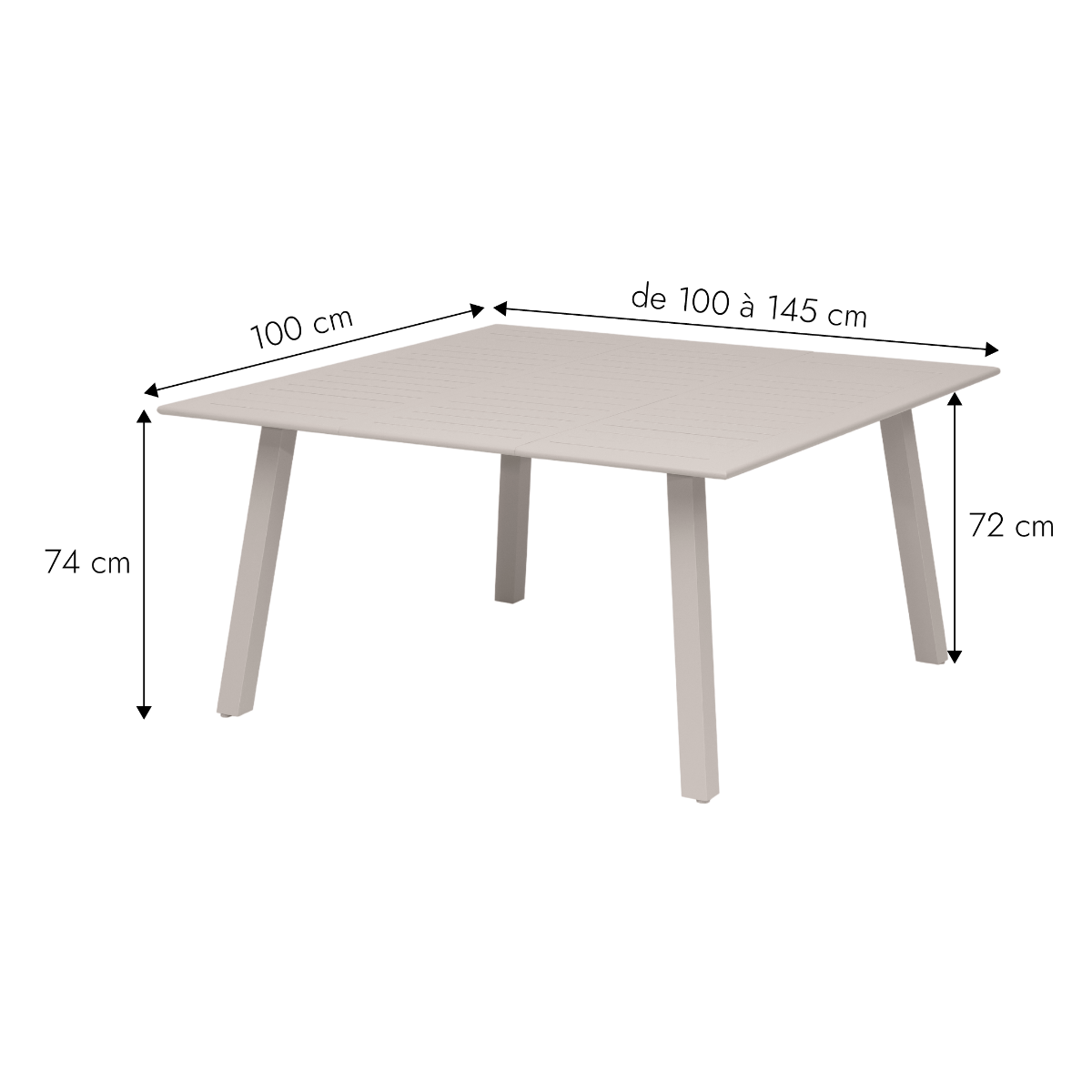 Table de jardin carrée en aluminium taupe Kaïa