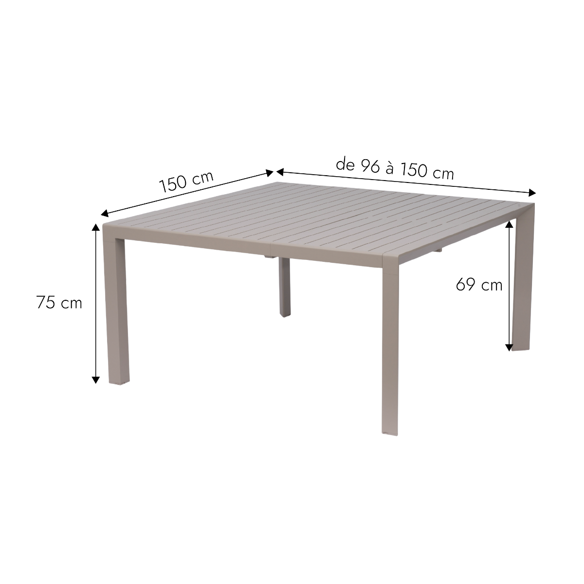 Table de jardin carrée en aluminium taupe foncé Kaïa