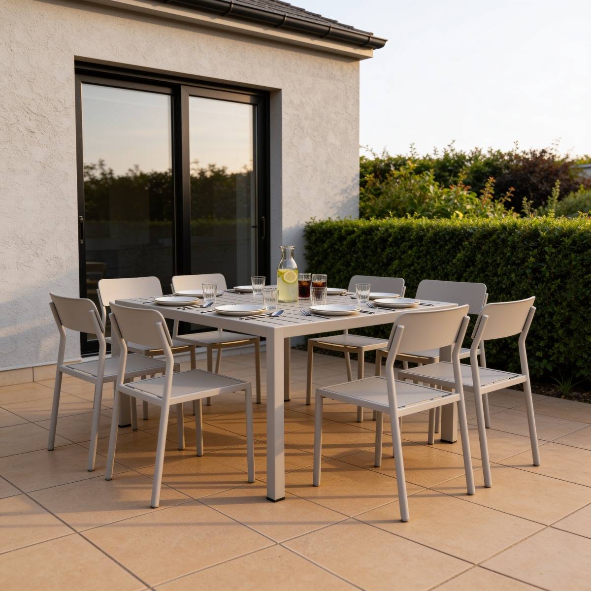 Table de jardin avec allonges en aluminium taupe foncé Kaïa
