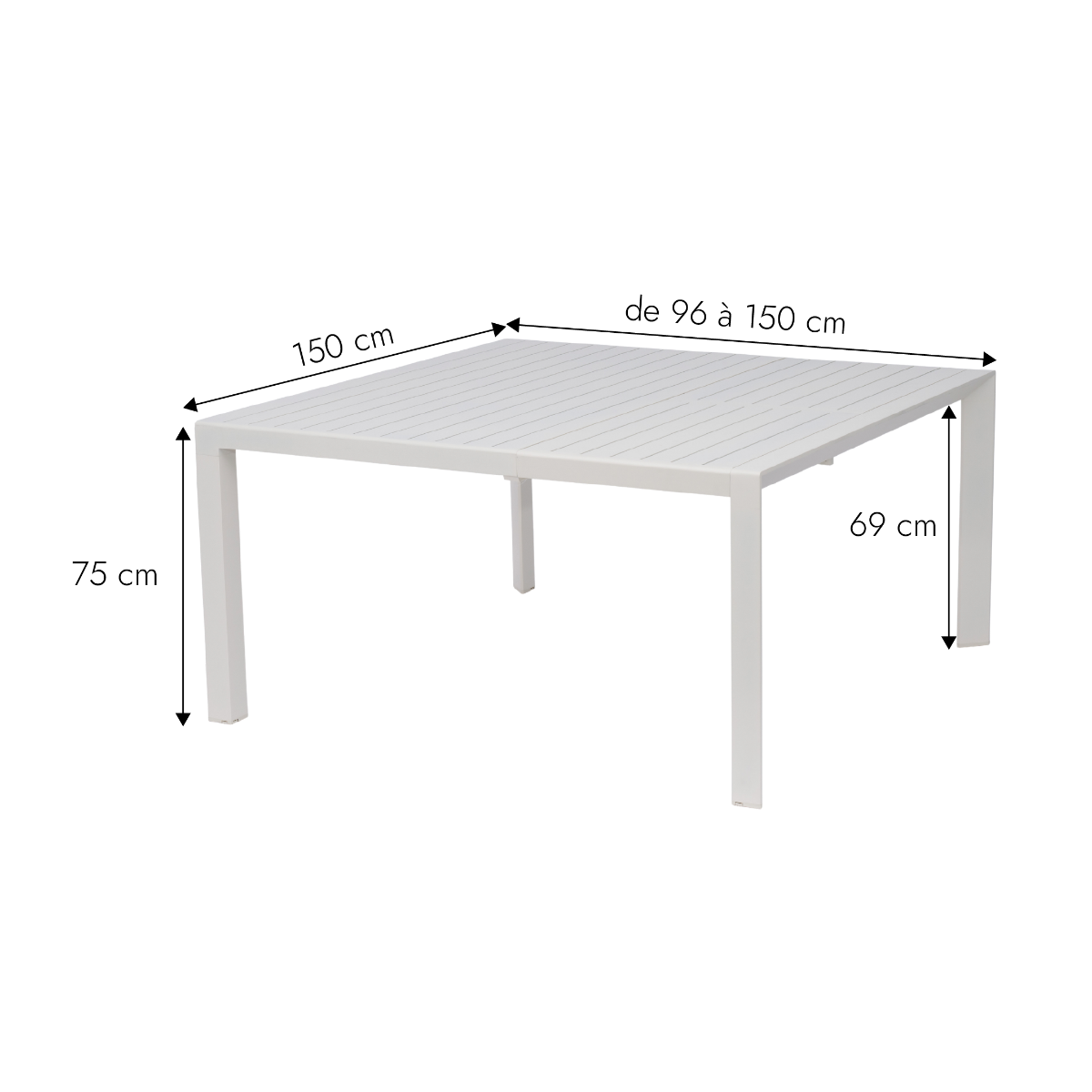 Table de jardin carrée en aluminium blanc cassé Kaïa