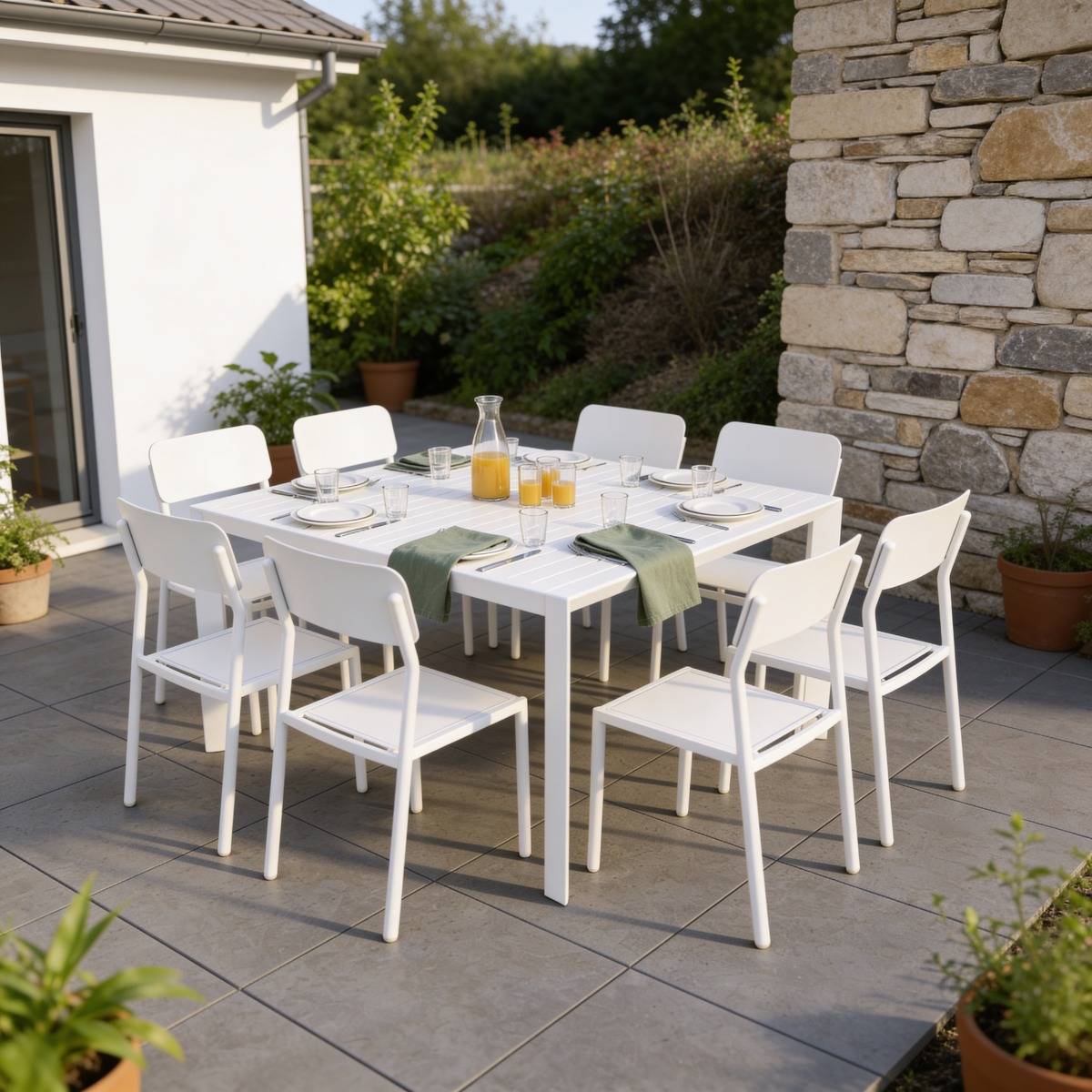Table de jardin avec allonges en aluminium blanc cassé Kaïa