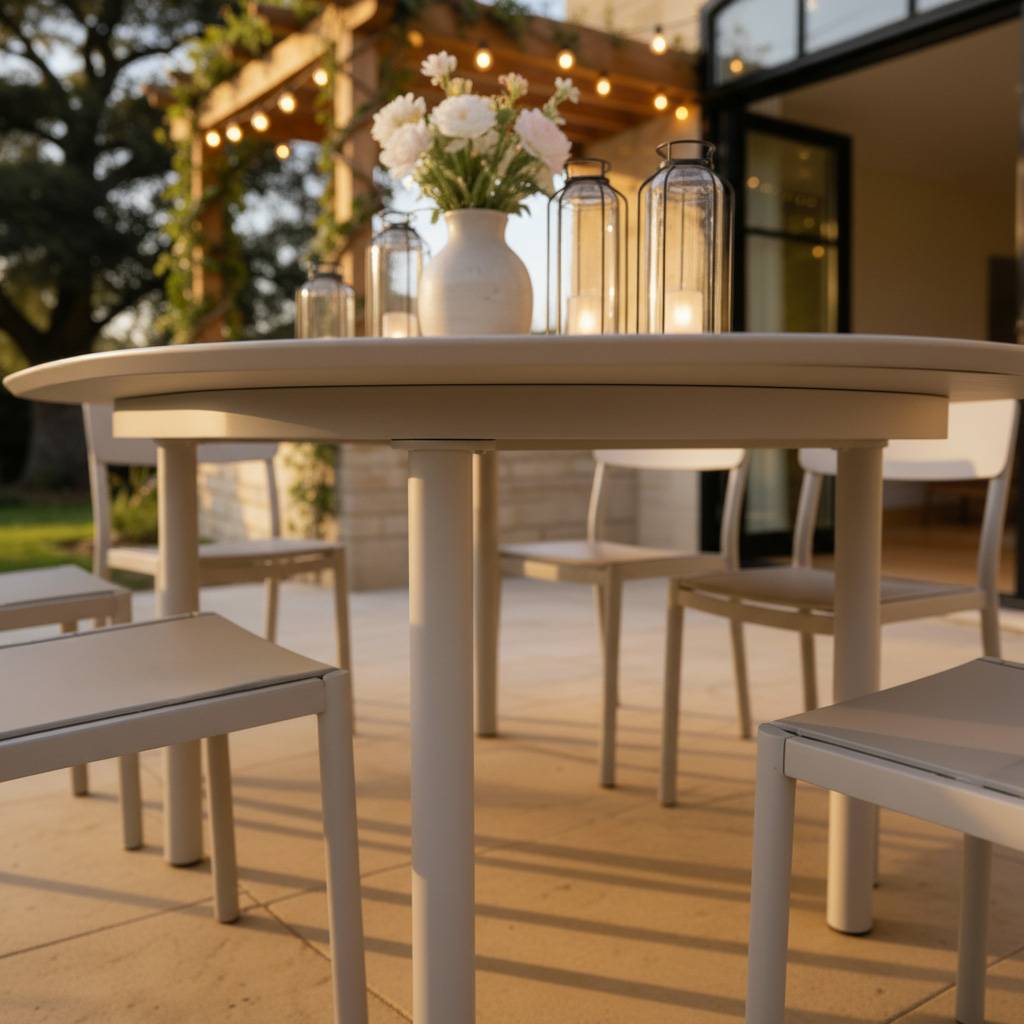 Table ronde en aluminium taupe Kaïa