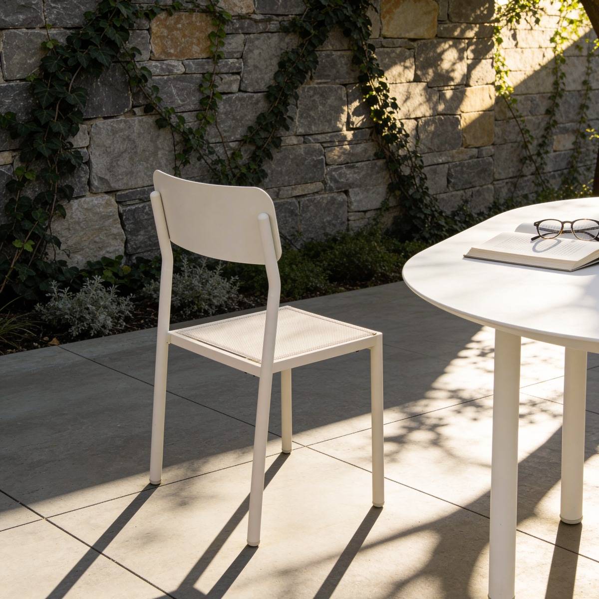 Chaise de jardin en aluminium blanc cassé Kaïa (lot de 2)