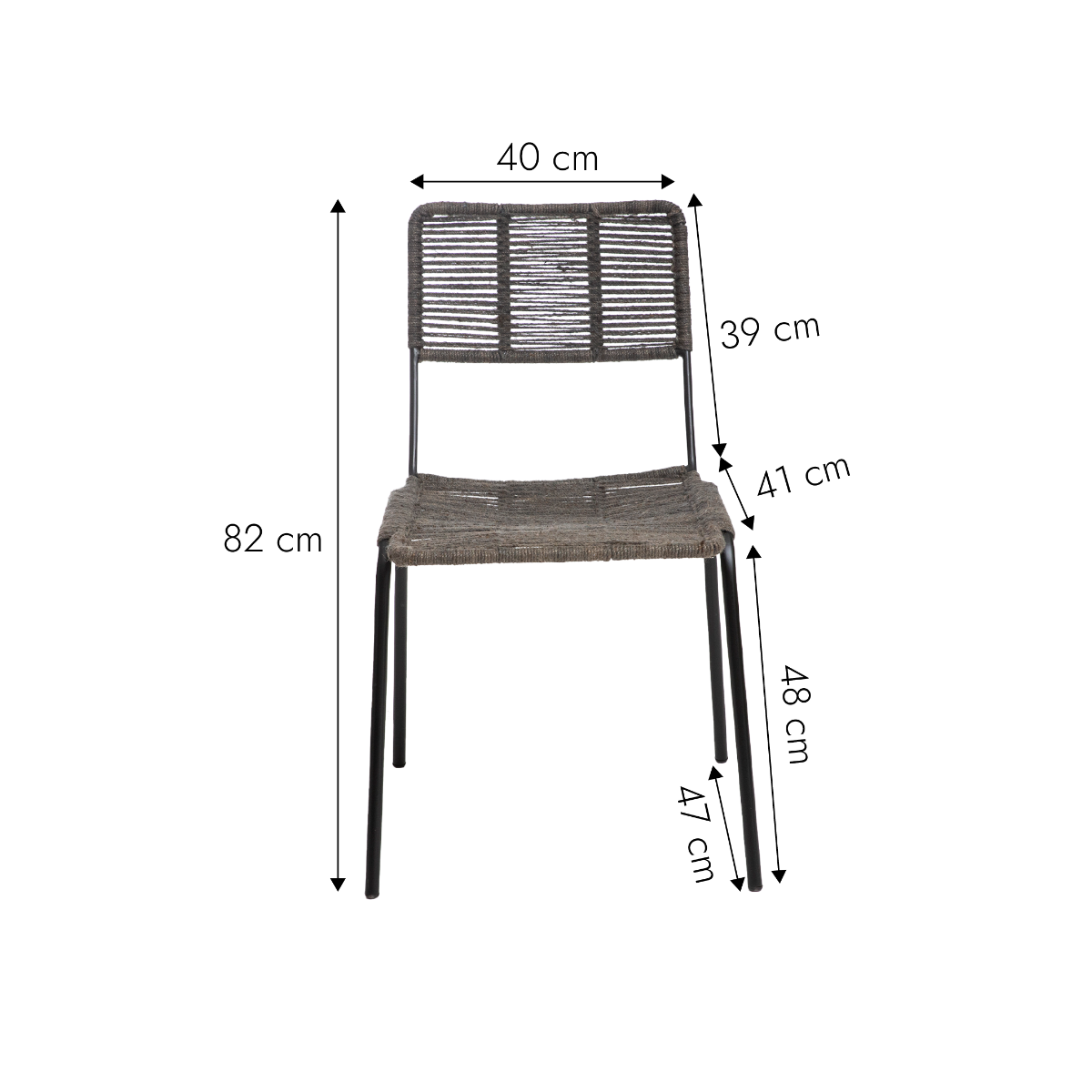 Chaise en métal et corde grise Emilia (lot de 2)