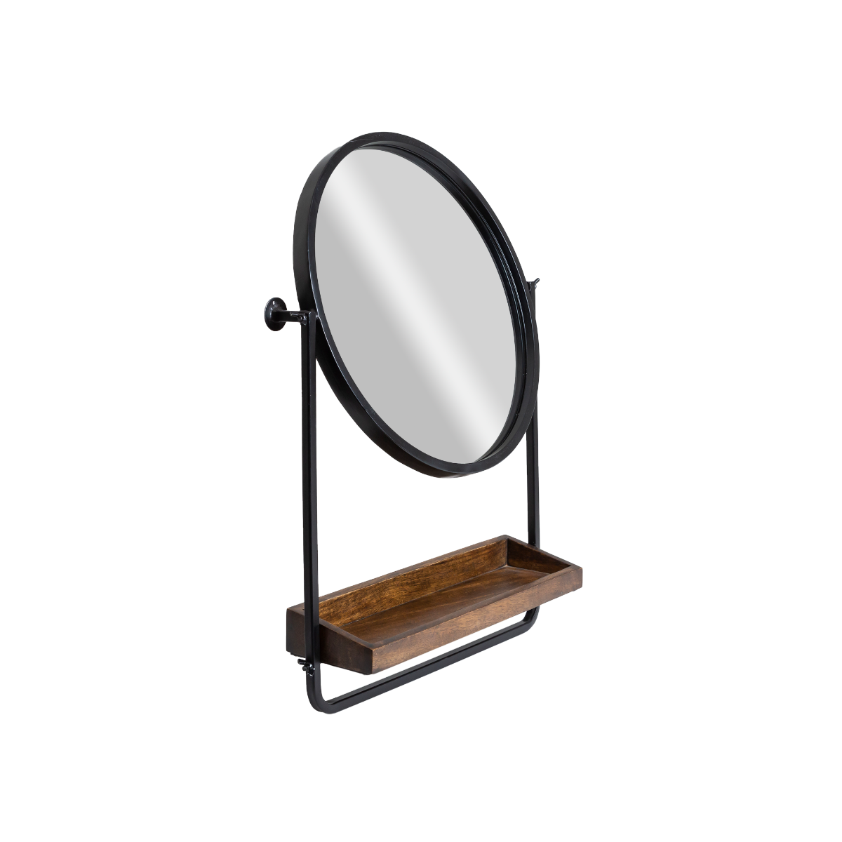 Miroir rond avec étagère en bois et métal Gary