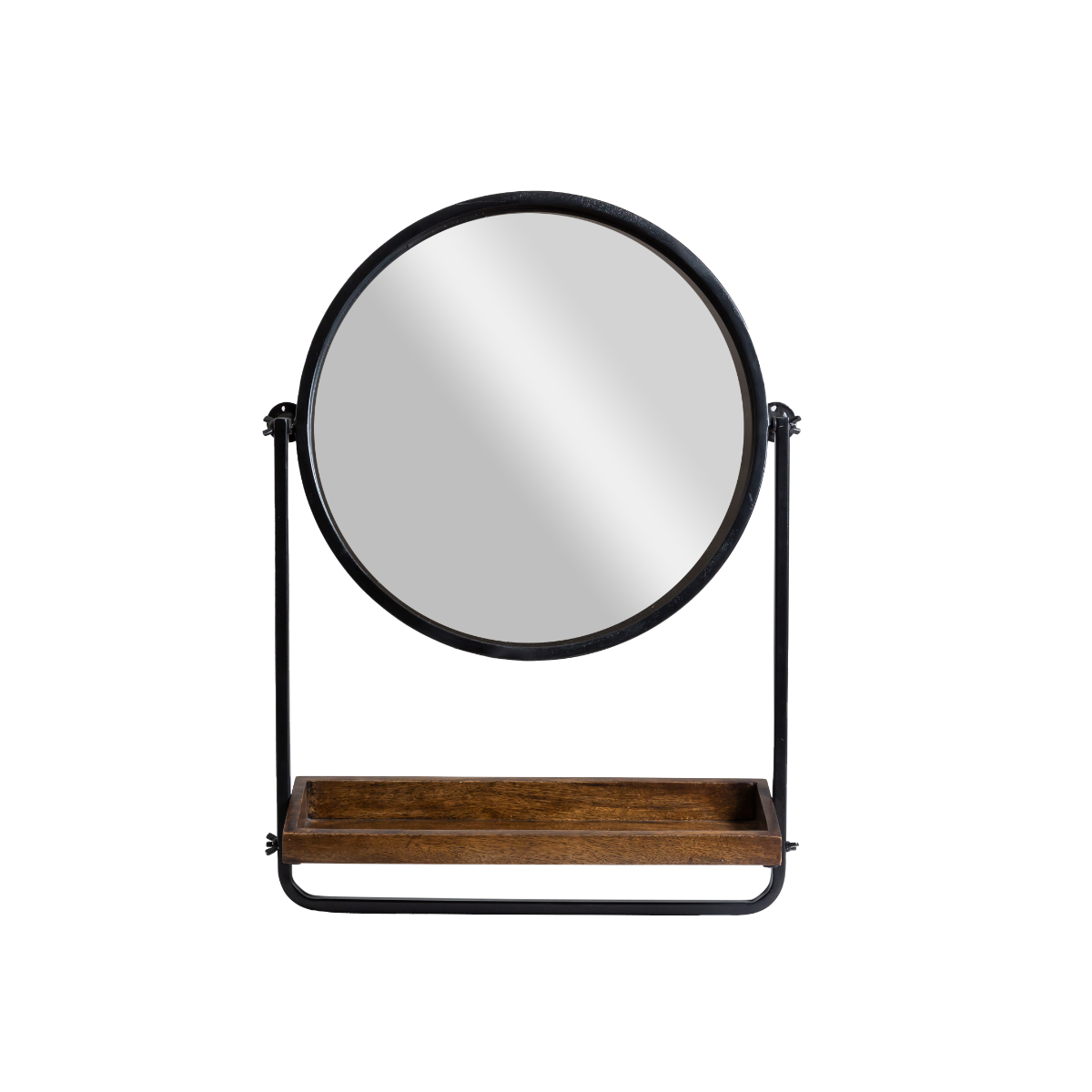 Miroir rond avec étagère en bois et métal Gary