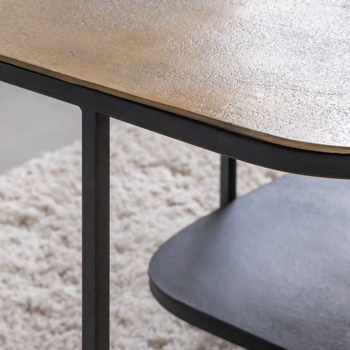Table basse avec plateau en aluminium doré et métal noir Victoria