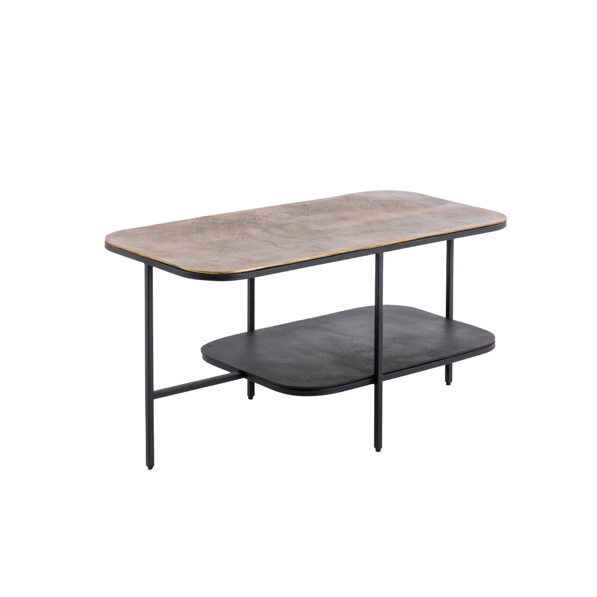 Table basse avec plateau en aluminium doré et métal noir Victoria