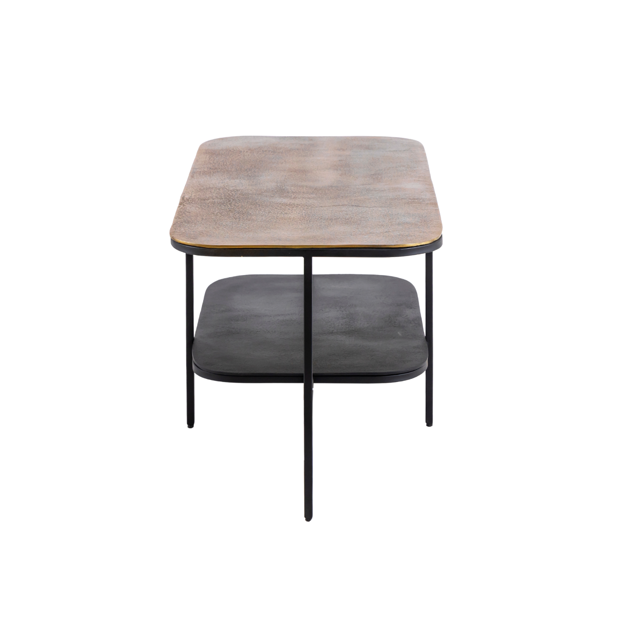 Table basse avec plateau en aluminium doré et métal noir Victoria