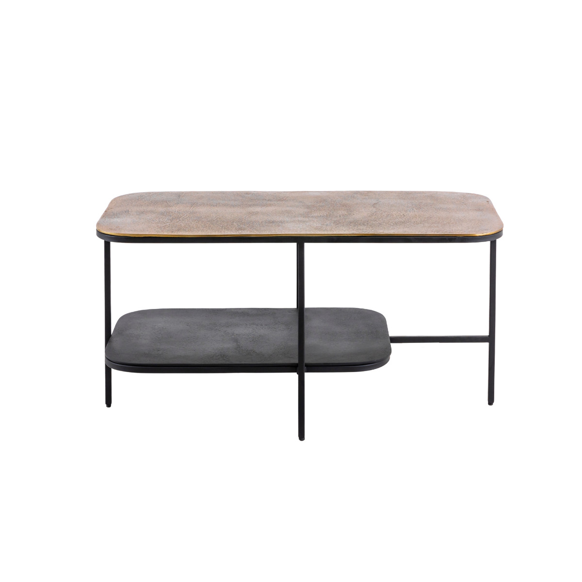 Table basse avec plateau en aluminium doré et métal noir Victoria