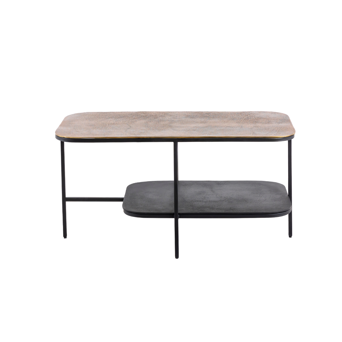 Table basse avec plateau en aluminium doré et métal noir Victoria