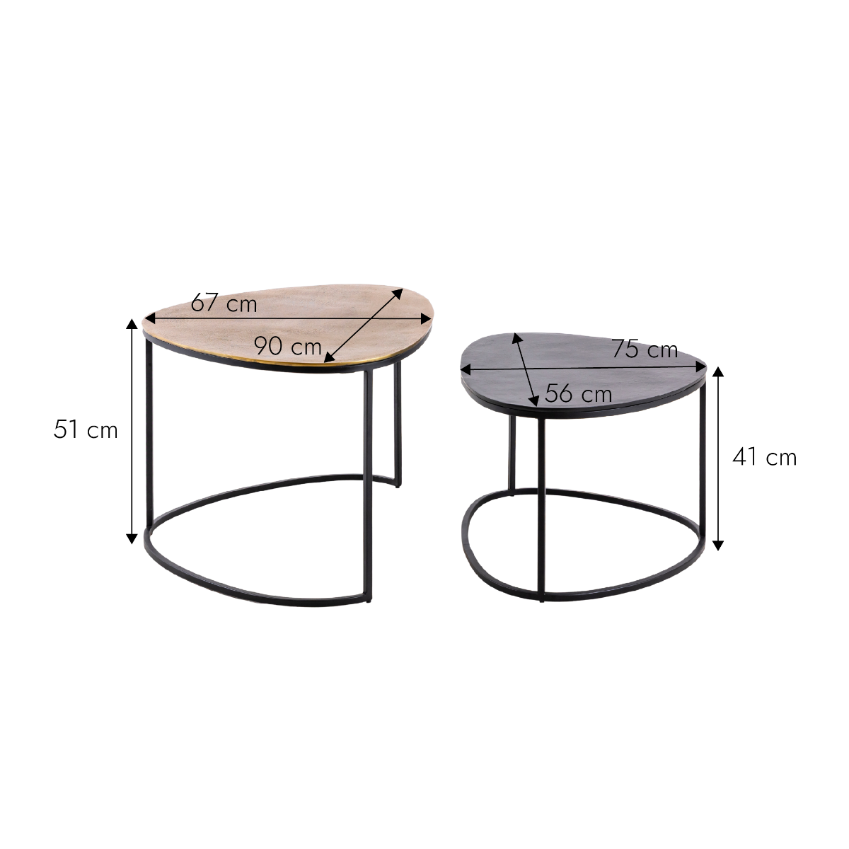 Table basse gigogne en aluminium doré et métal noir Victoria