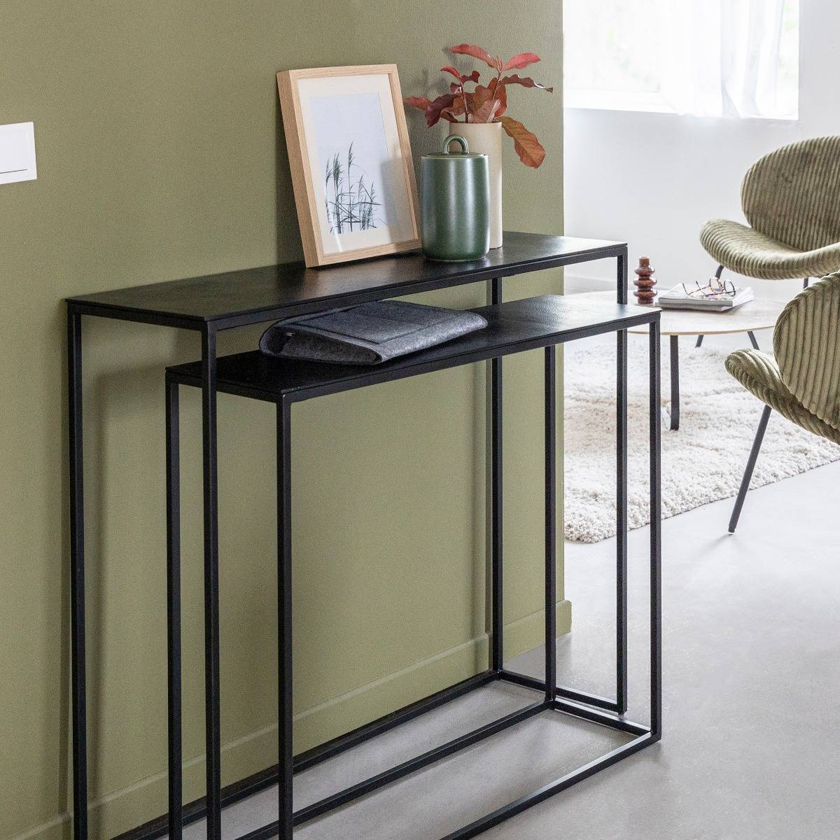 Set de deux consoles en aluminium et métal noir Linda