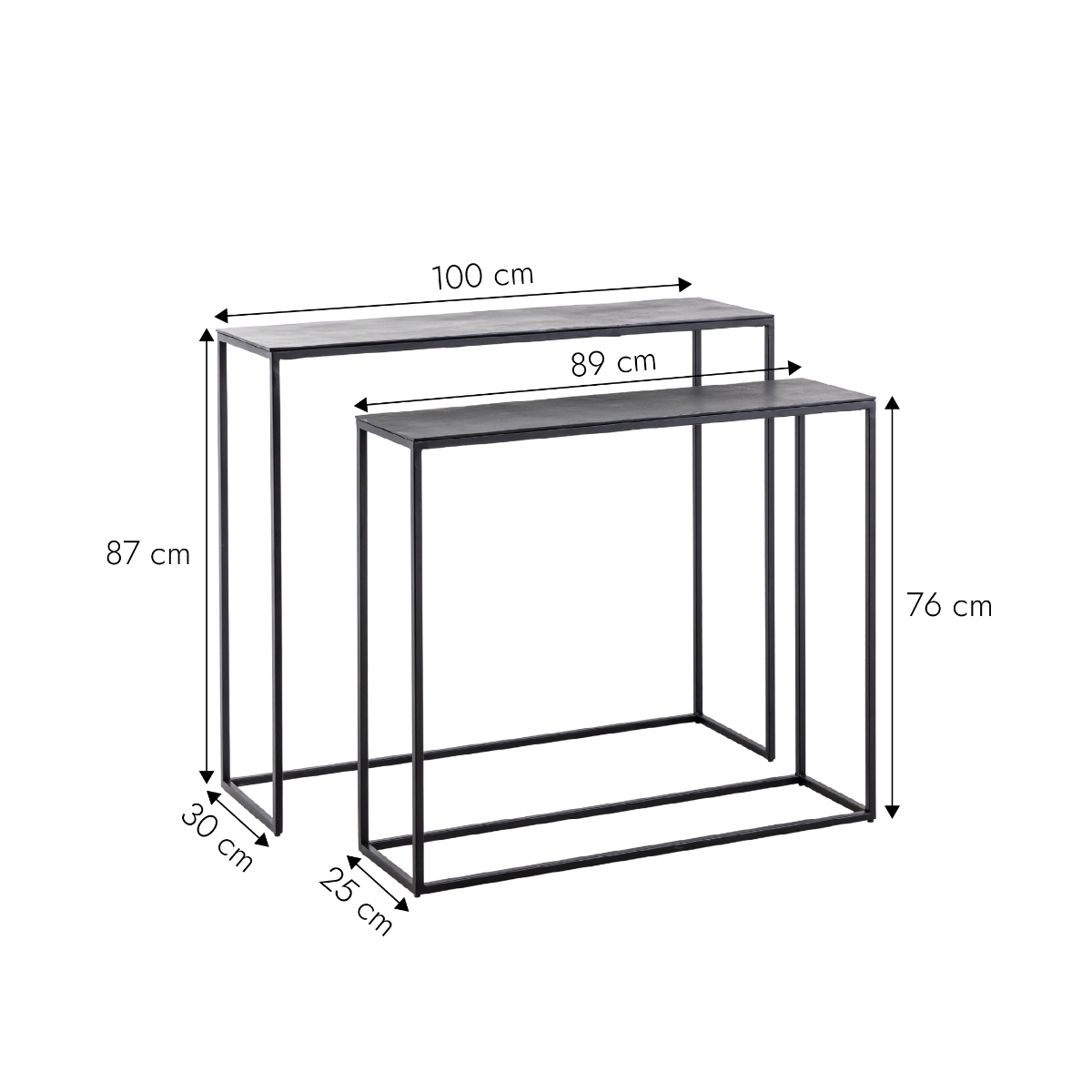 Set de deux consoles en aluminium et métal noir Linda