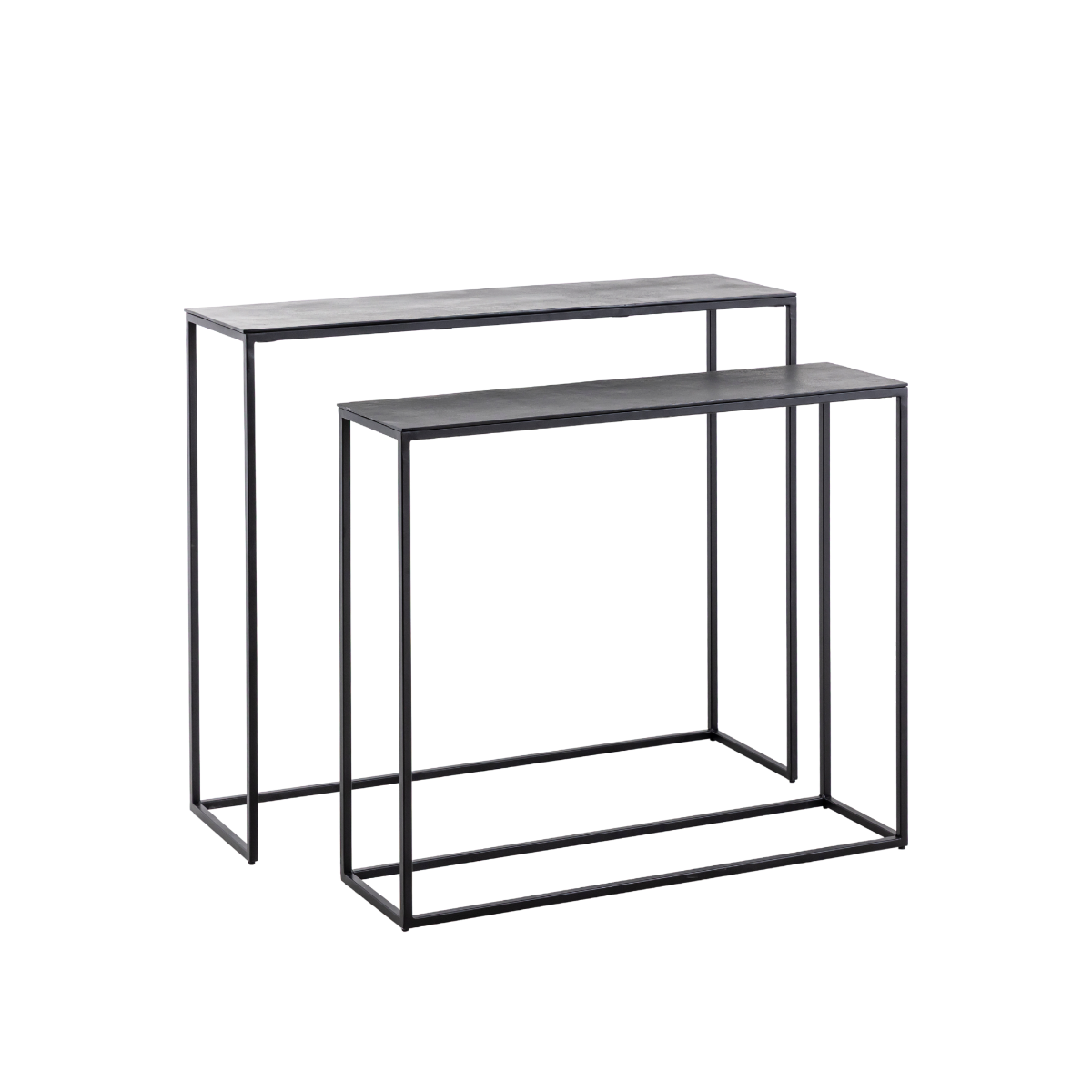 Set de deux consoles en aluminium et métal noir Linda