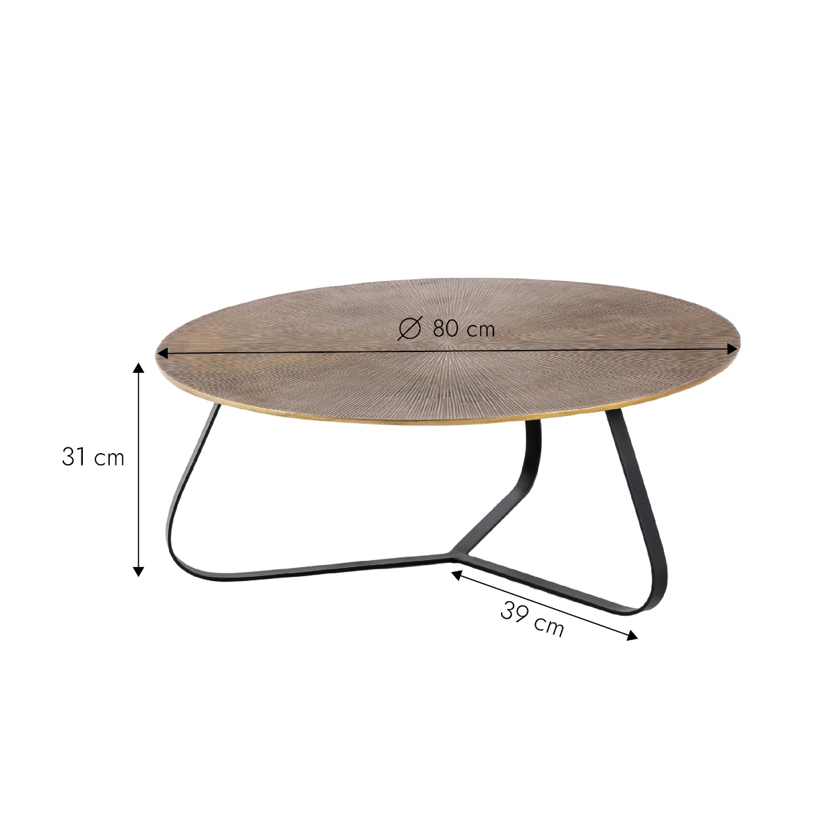 Table basse ronde en aluminium doré et métal noir Aurèle