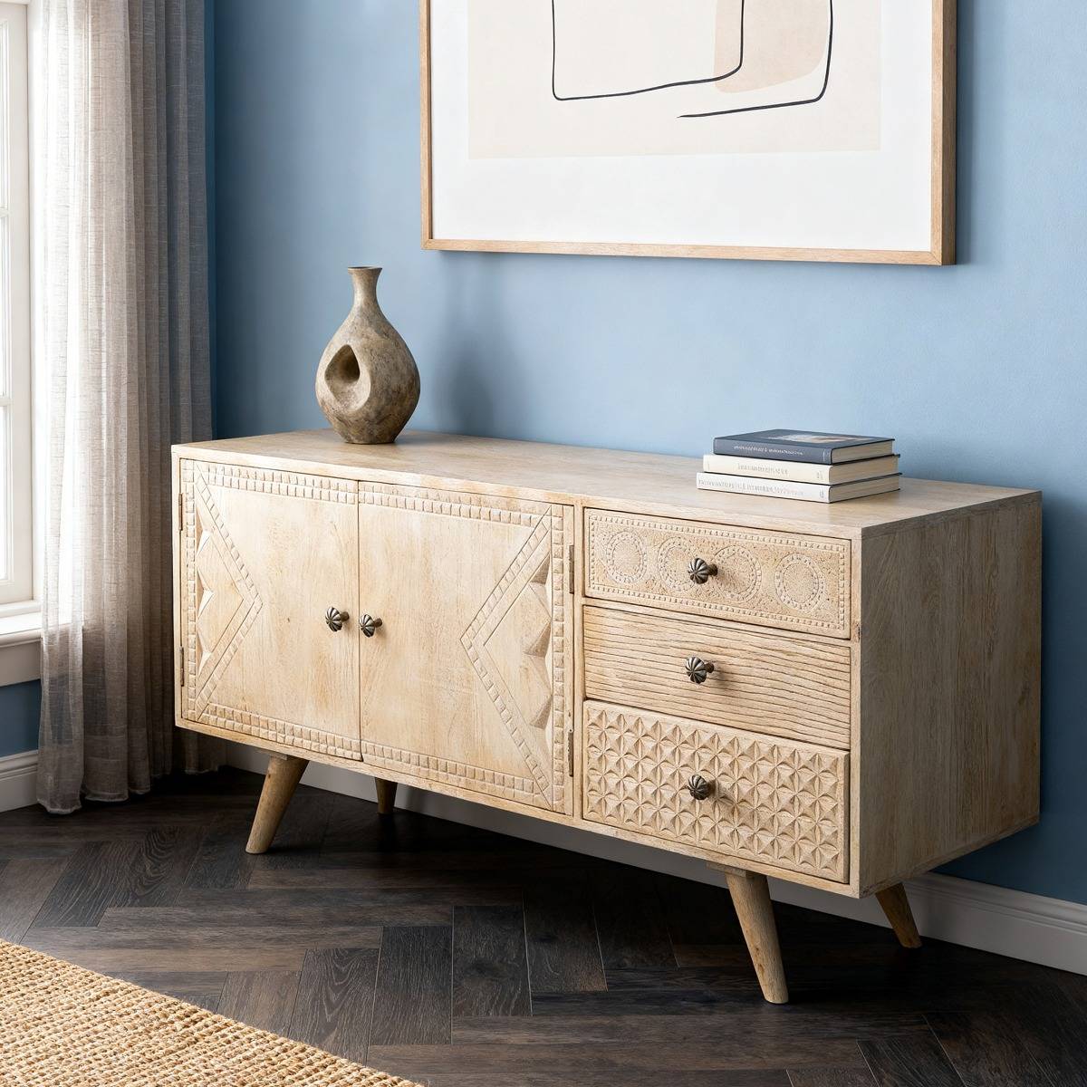 Buffet en bois de manguier blanchi Kamila