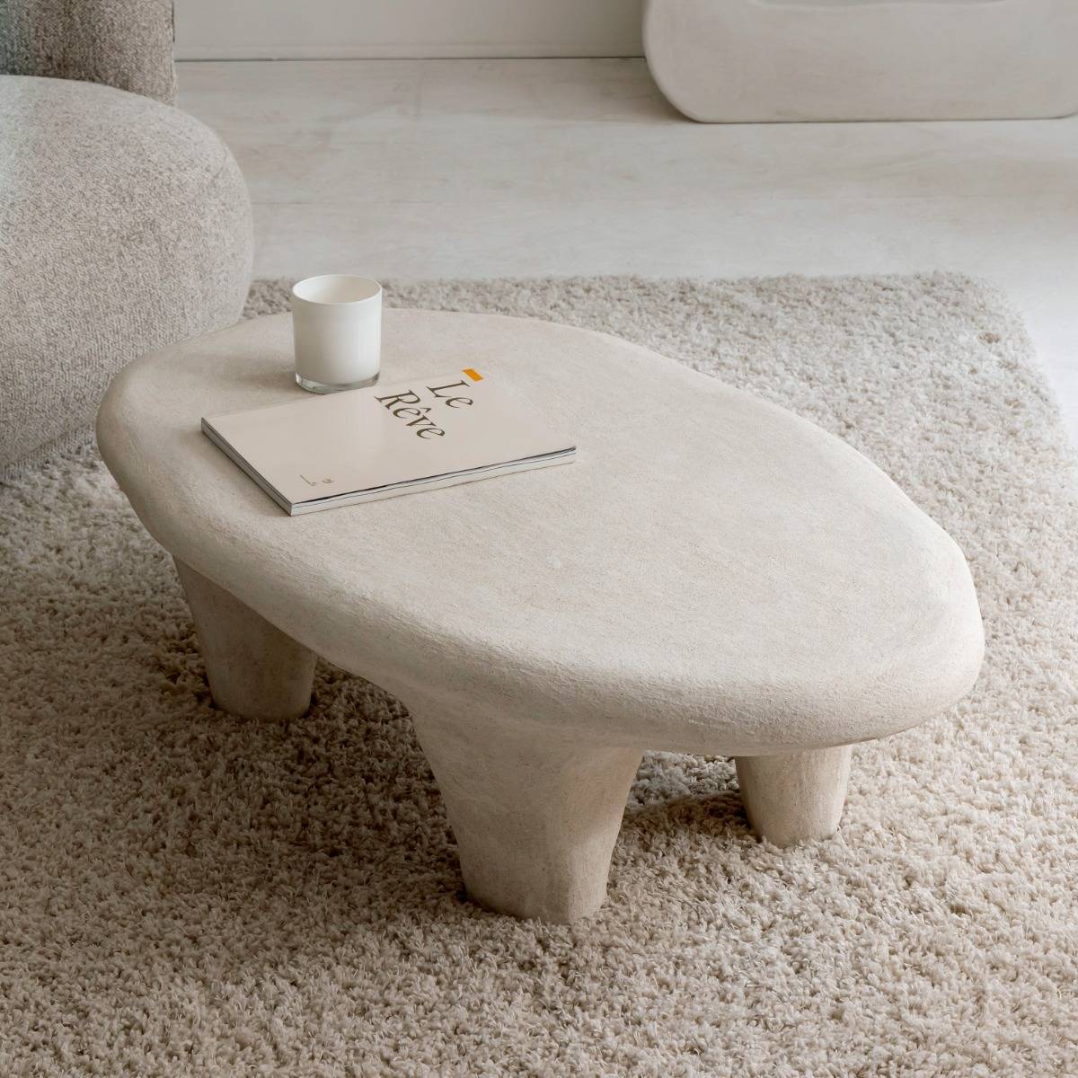 Table basse blanche en polyrésine effet béton Danaé