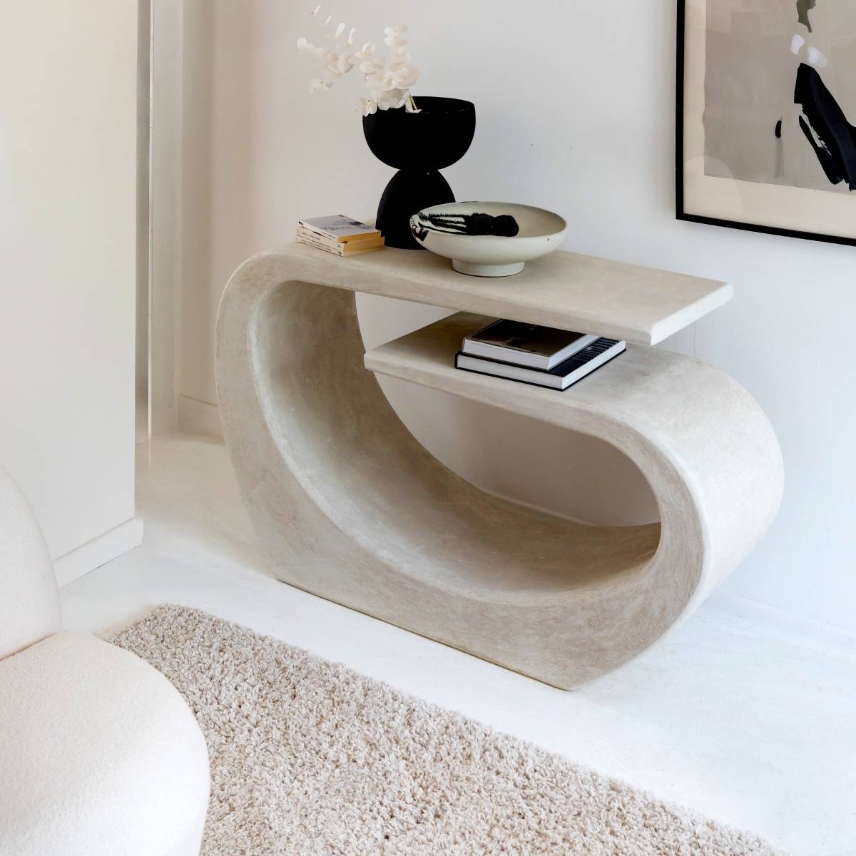 Console en MDF blanc effet béton Danaé