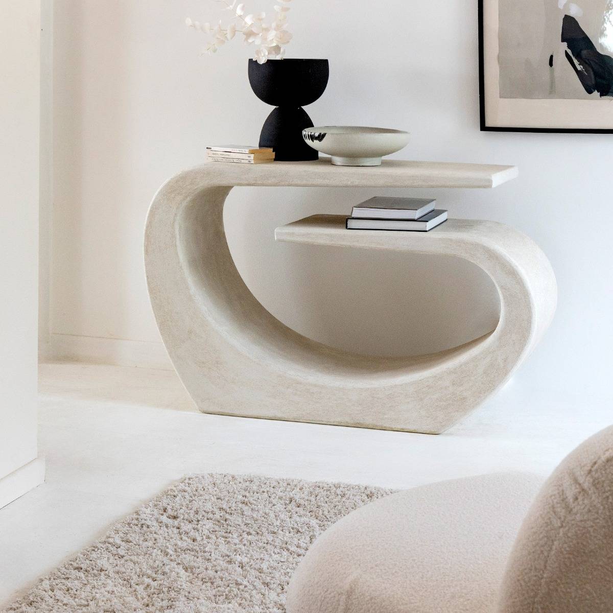 Console en MDF blanc effet béton Danaé