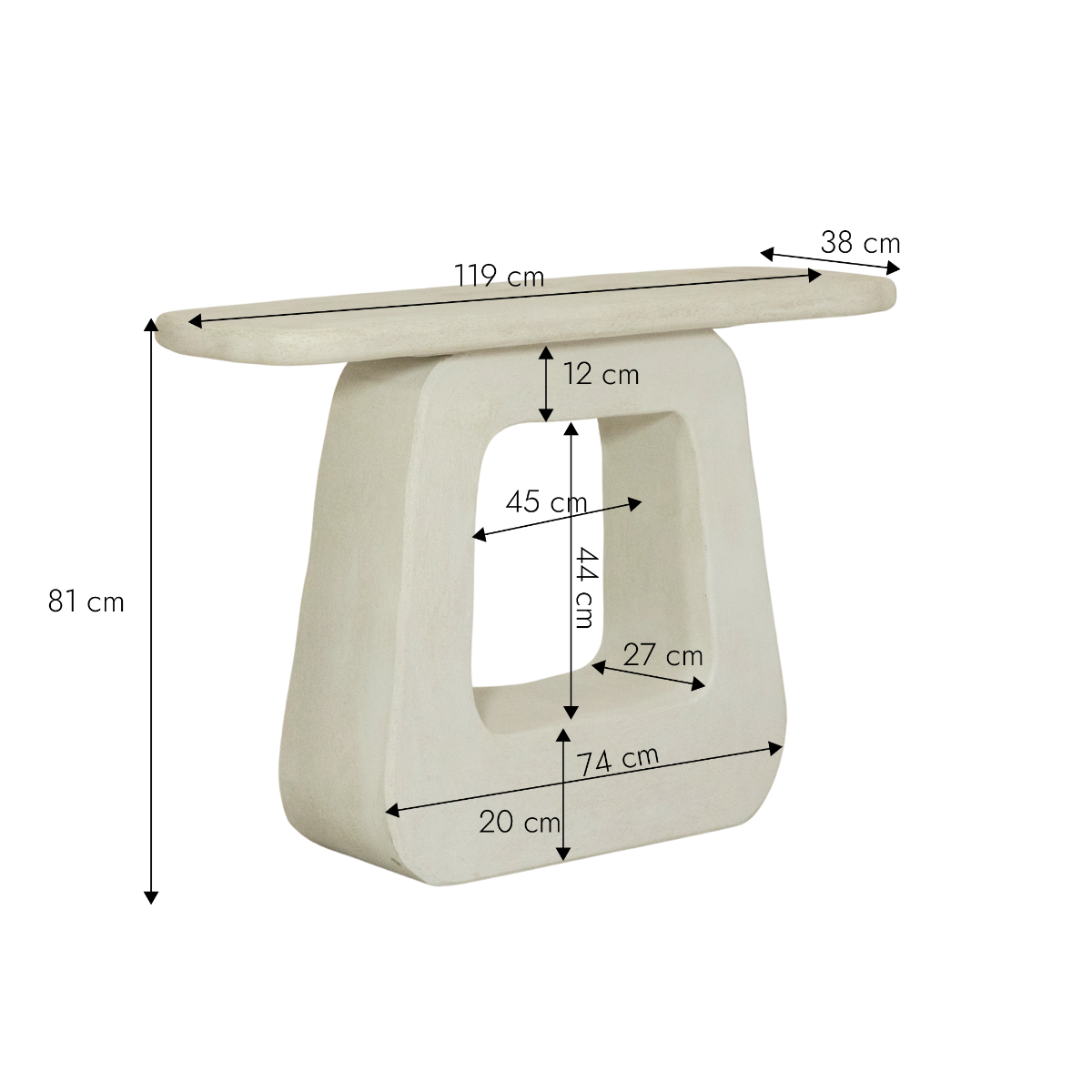 Console pied central en MDF blanc effet béton Danaé
