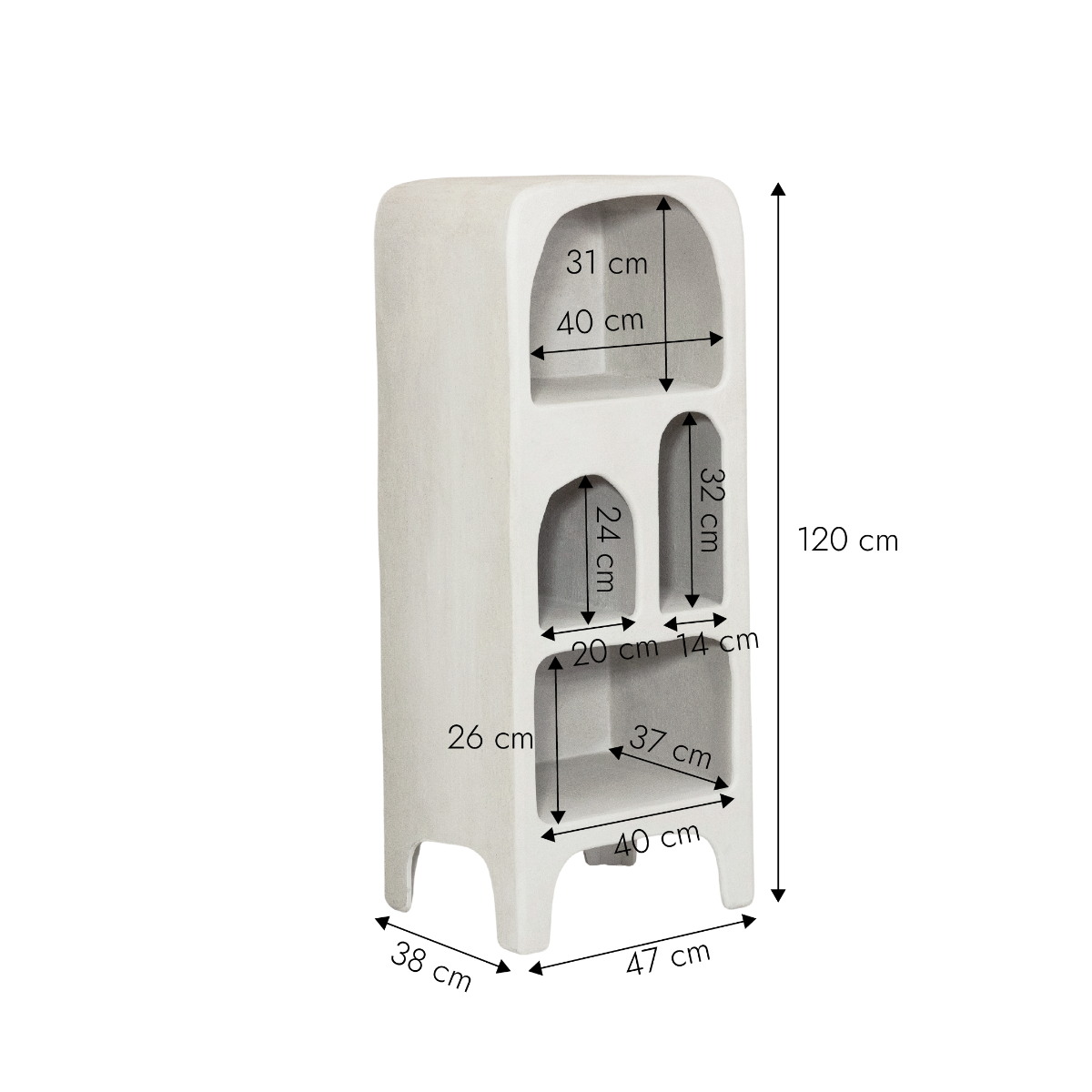 Bibliothèque en bois effet béton blanc Danaé