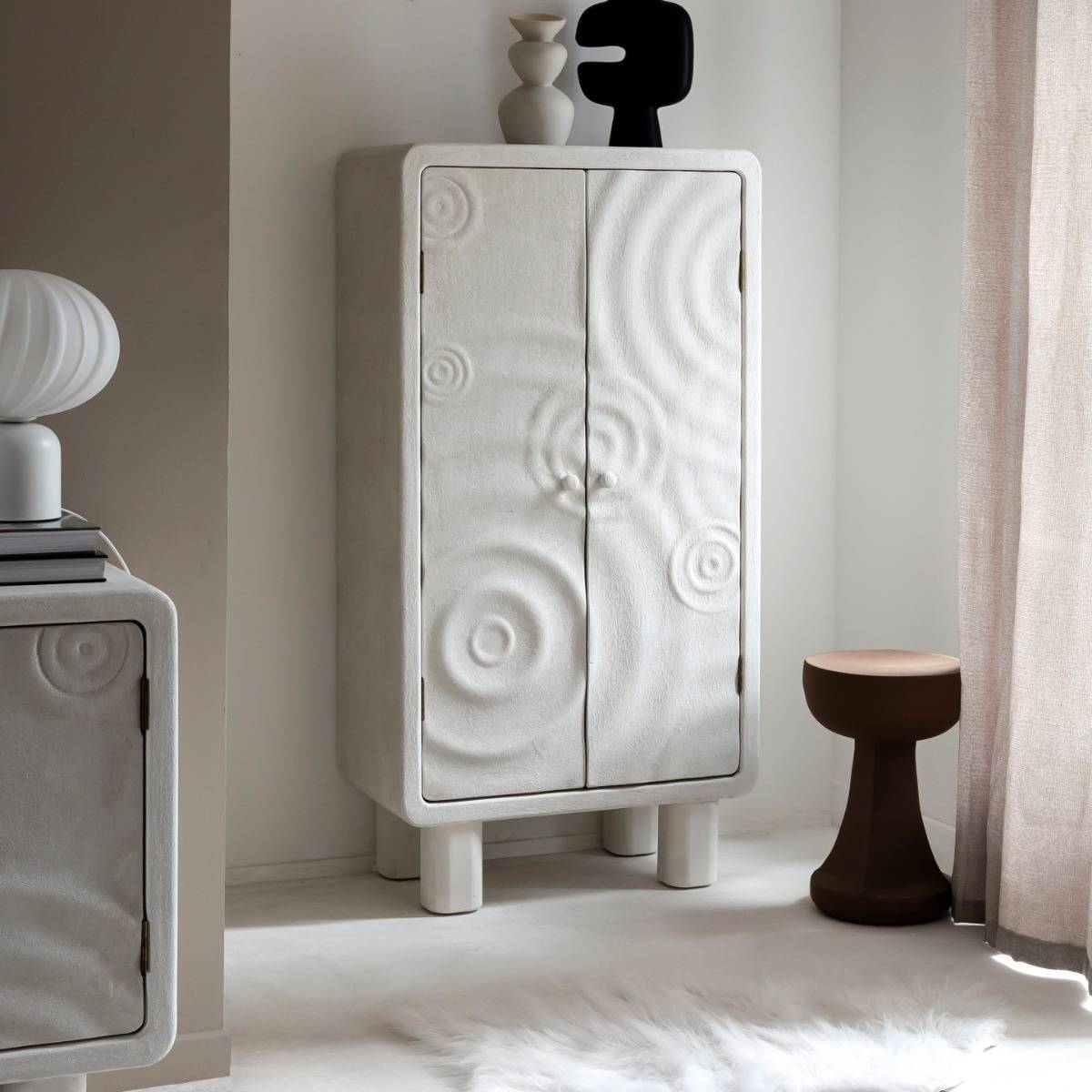 Armoire en MDF blanc effet béton Danaé