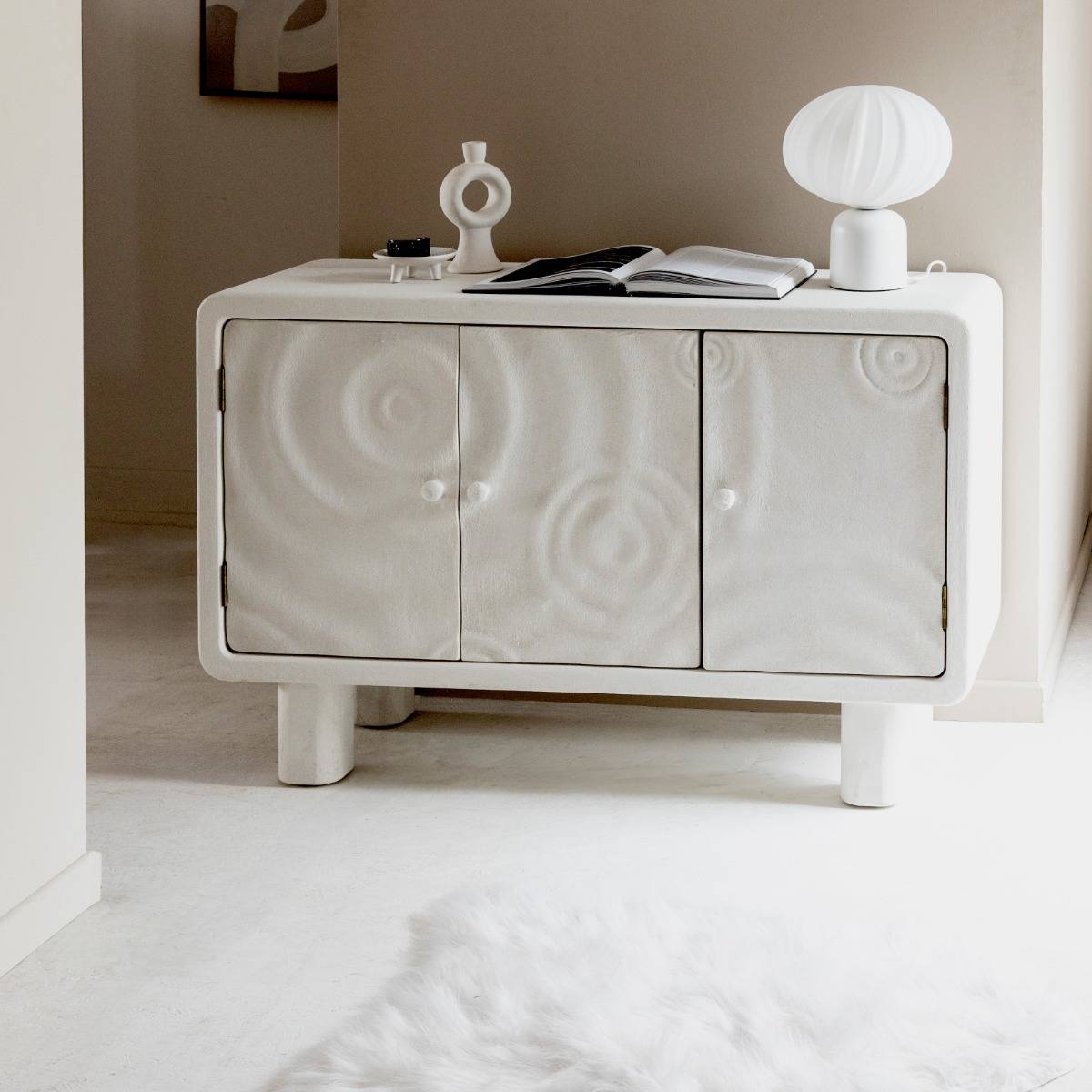 Buffet 3 portes en MDF blanc effet béton Danaé