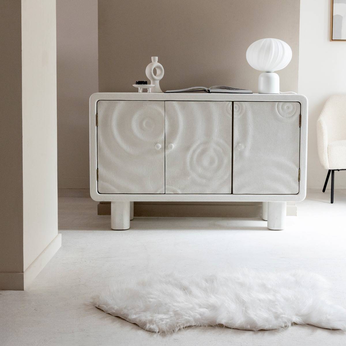 Buffet 3 portes en MDF blanc effet béton Danaé