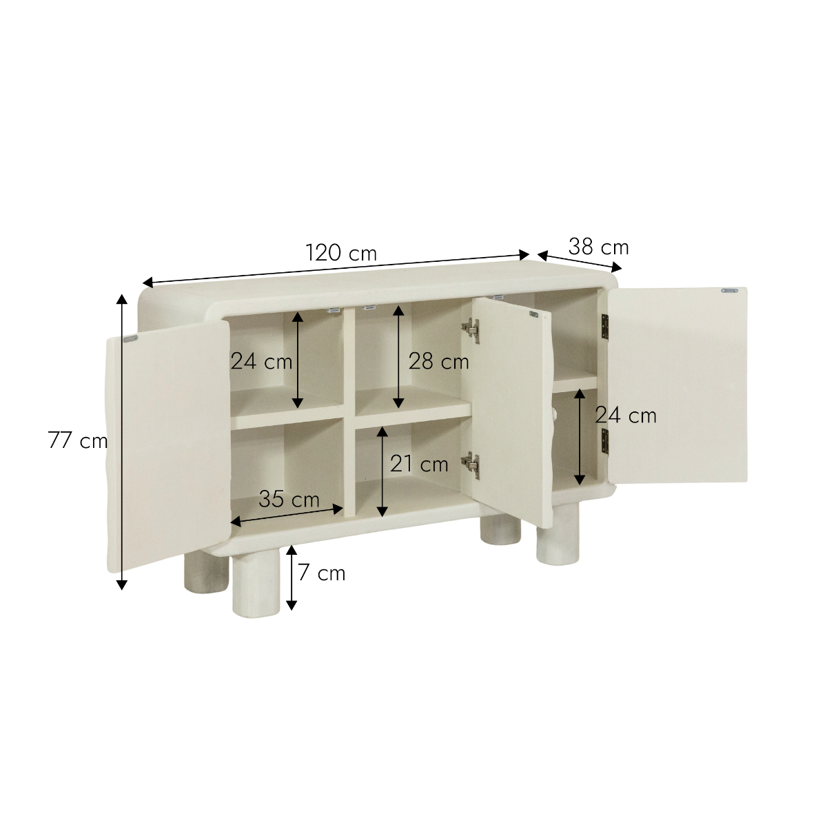 Buffet 3 portes en MDF blanc effet béton Danaé