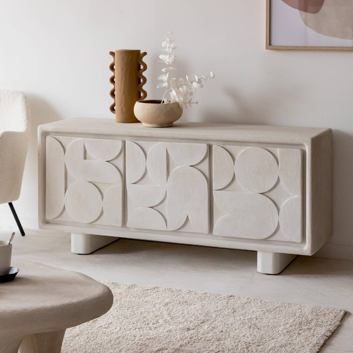 Buffet 3 portes en MDF blanc effet béton Danaé
