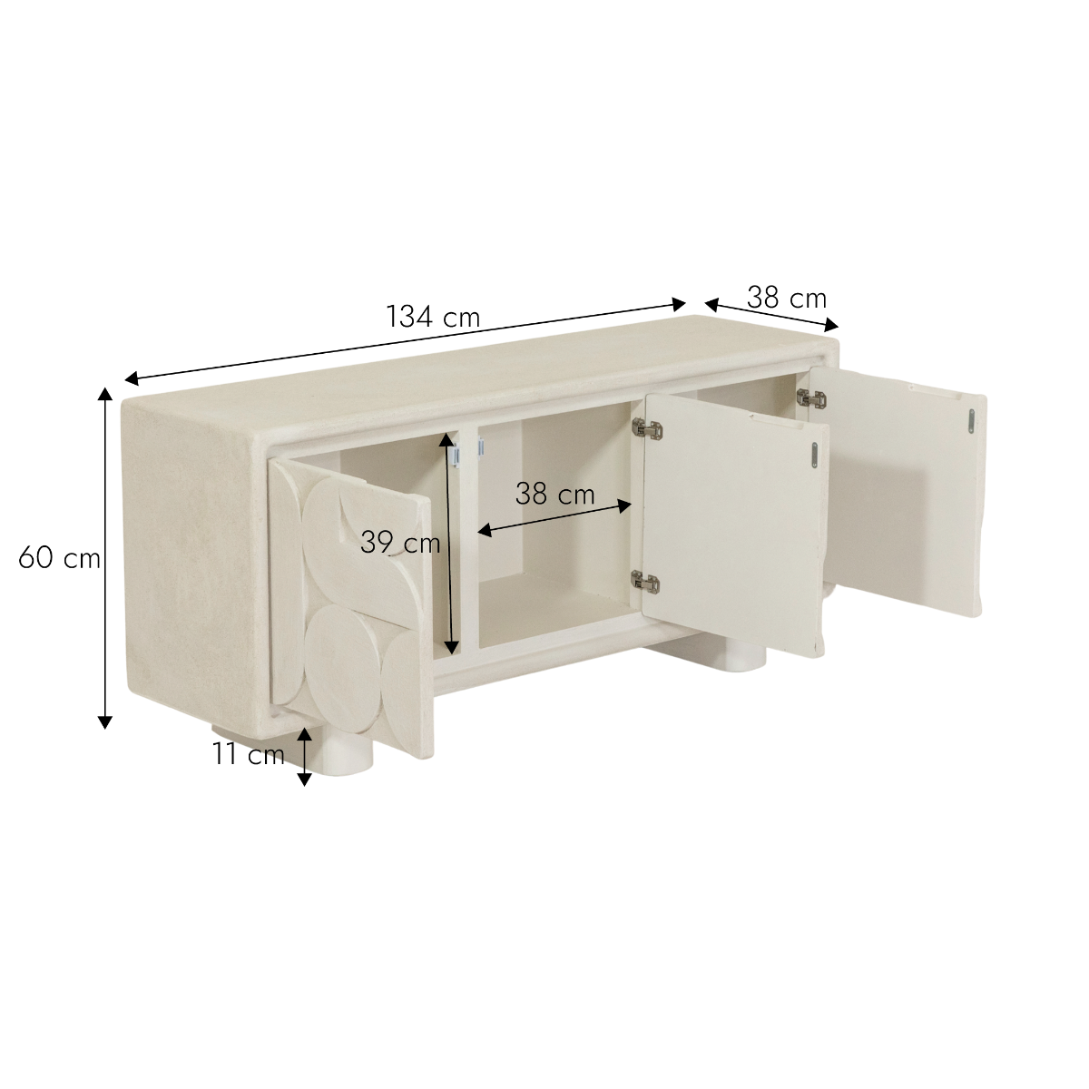 Buffet 3 portes en MDF blanc effet béton Danaé