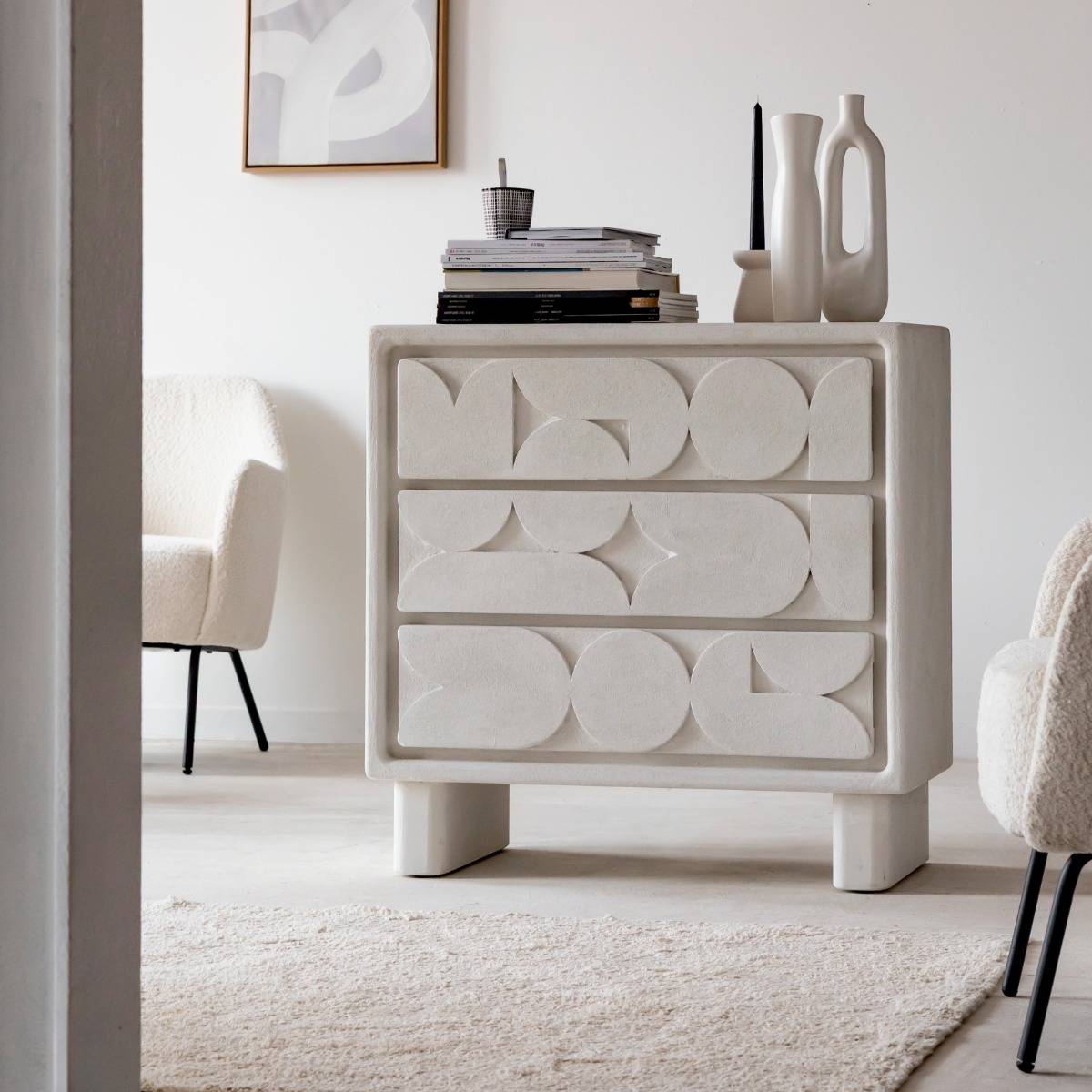 Commode en MDF blanc effet béton Danaé