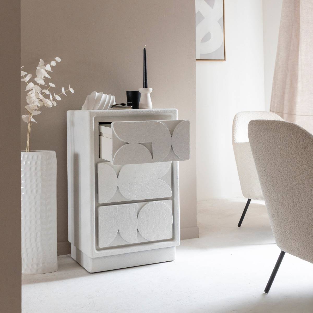 Petite commode 3 portes MDF blanc effet béton Danaé