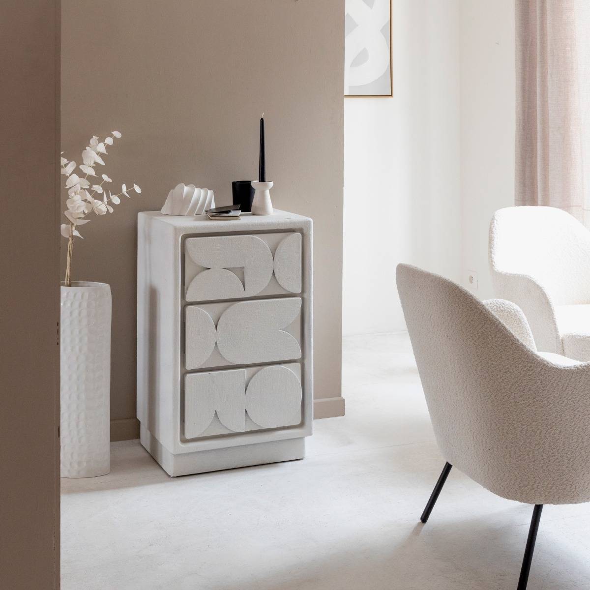 Petite commode 3 portes MDF blanc effet béton Danaé