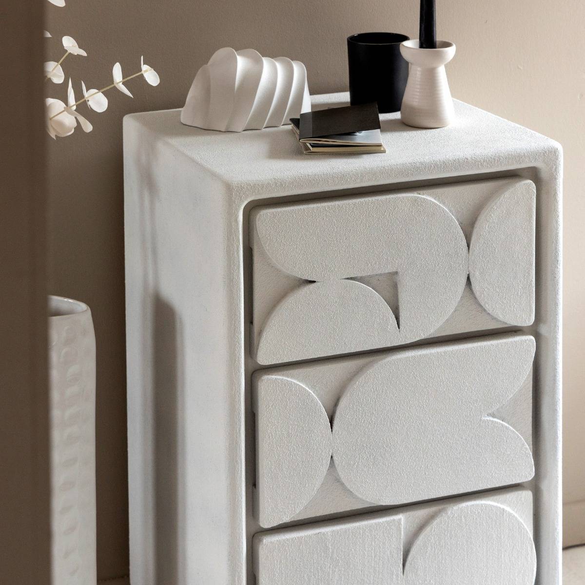Petite commode 3 portes MDF blanc effet béton Danaé
