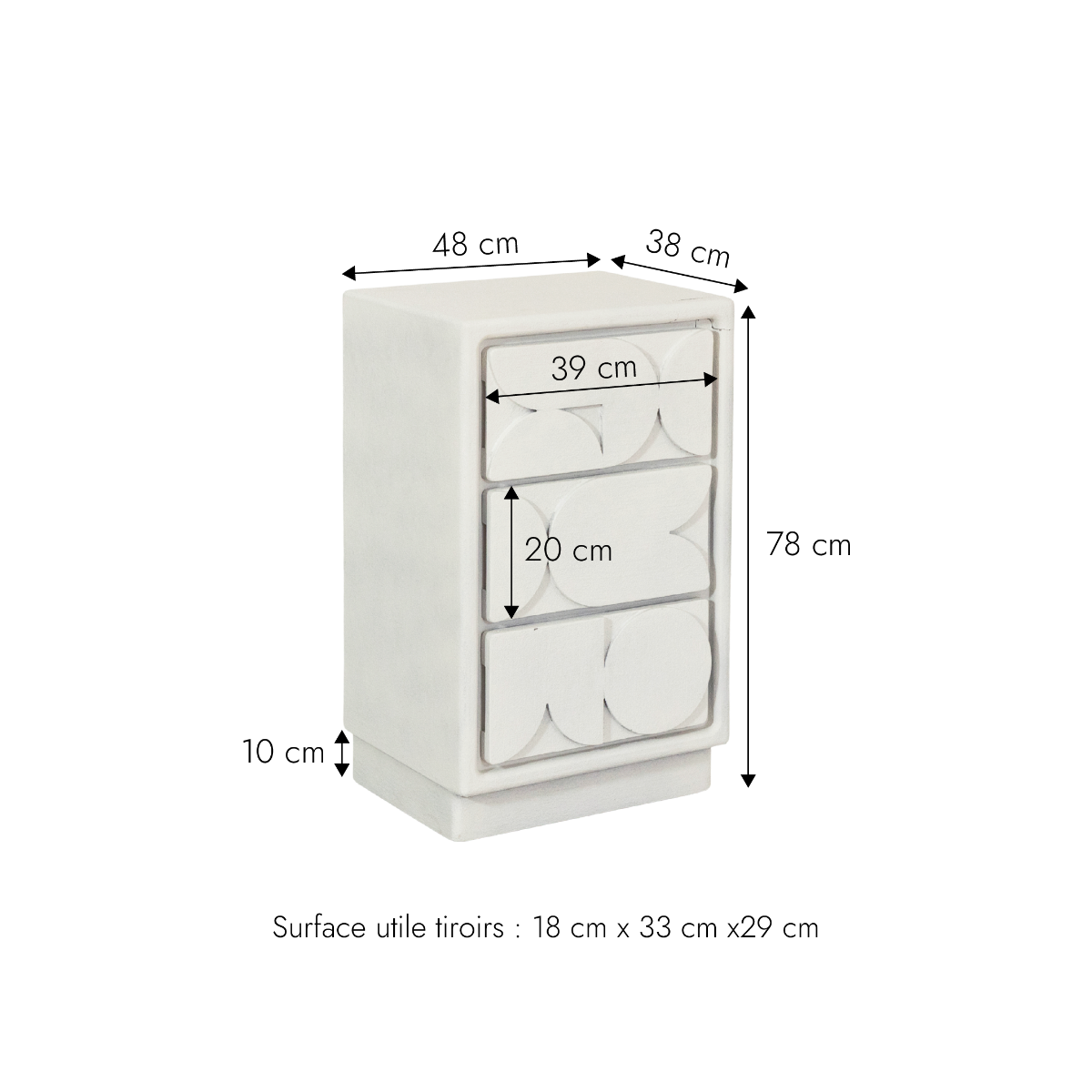 Petite commode 3 portes bois effet béton blanc Danaé