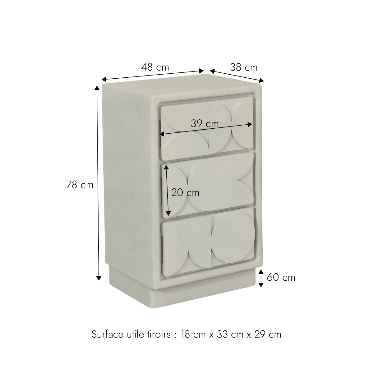 Petite commode 3 portes MDF blanc effet béton Danaé