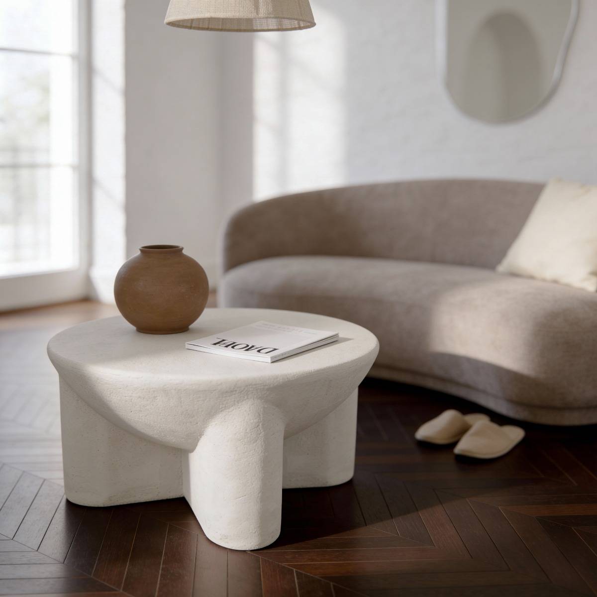 Table basse ronde en bois effet béton Danaé