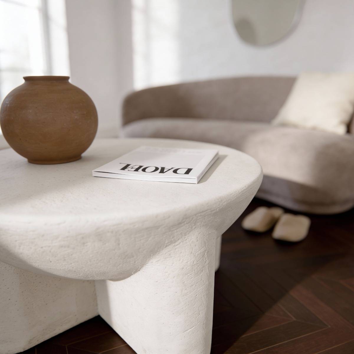 Table basse ronde en bois effet béton Danaé