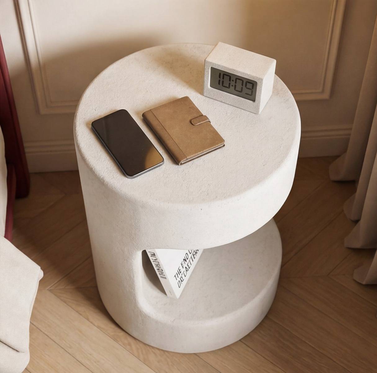 Table de chevet ronde en bois effet béton Danaé