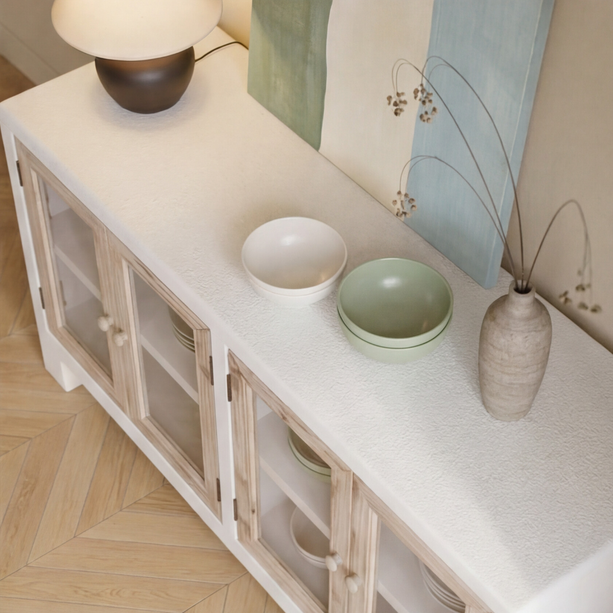 Buffet en bois effet béton et bois de sapin Anaya