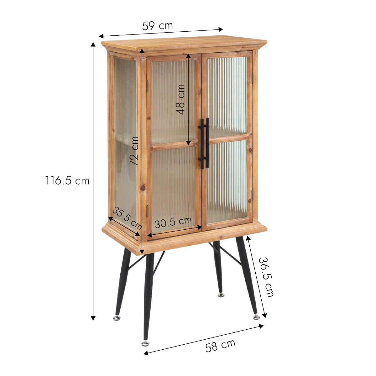 Vitrine en bois de sapin et verre strié 2 portes Nicole