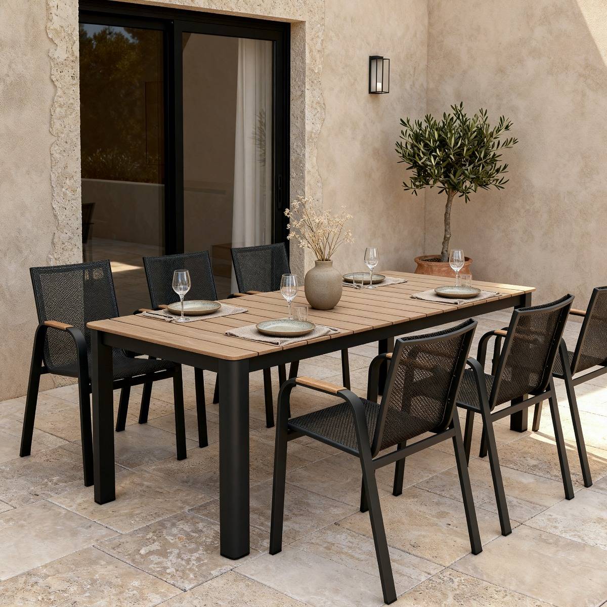 Table de jardin en aluminium gris et effet bois Ayden