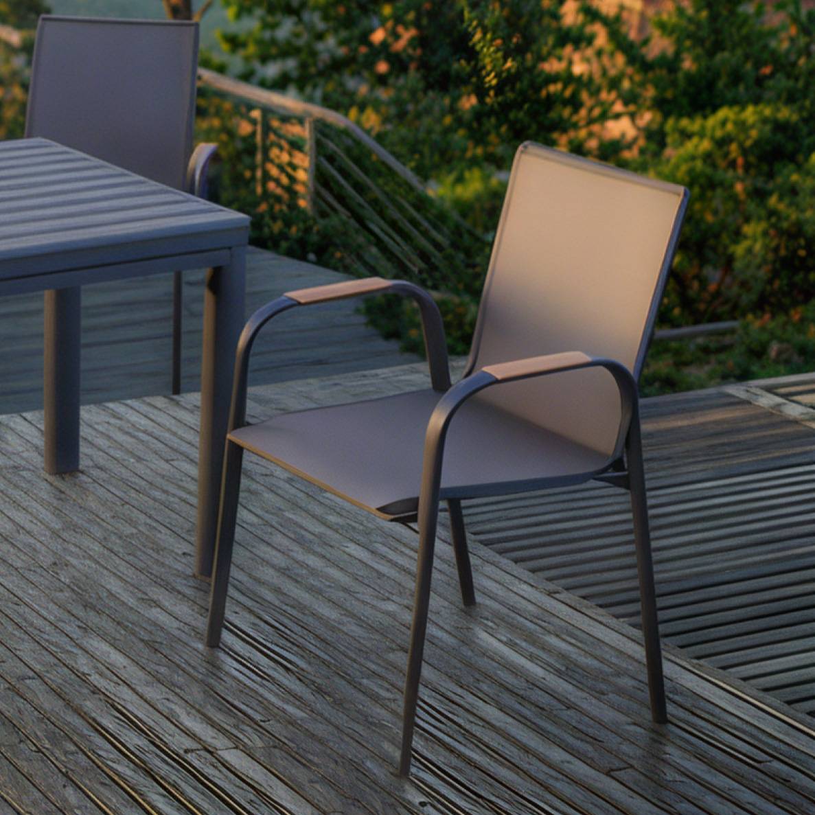 Chaise de jardin en aluminium noir Ayden (lot de 2)