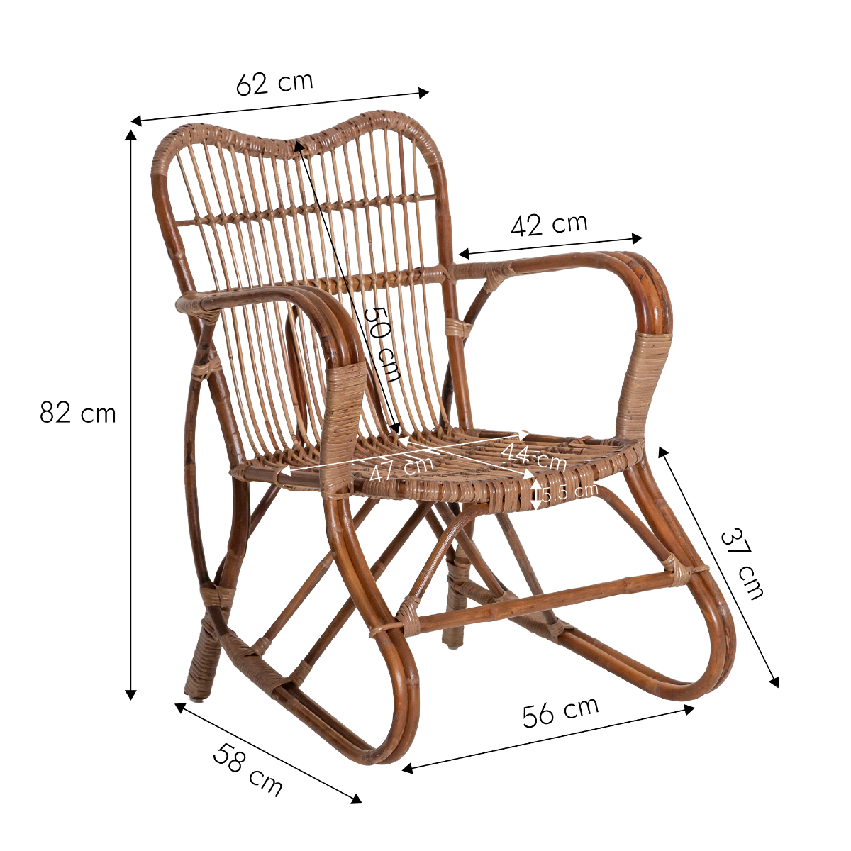 Fauteuil de jardin en rotin arrondi Rattan