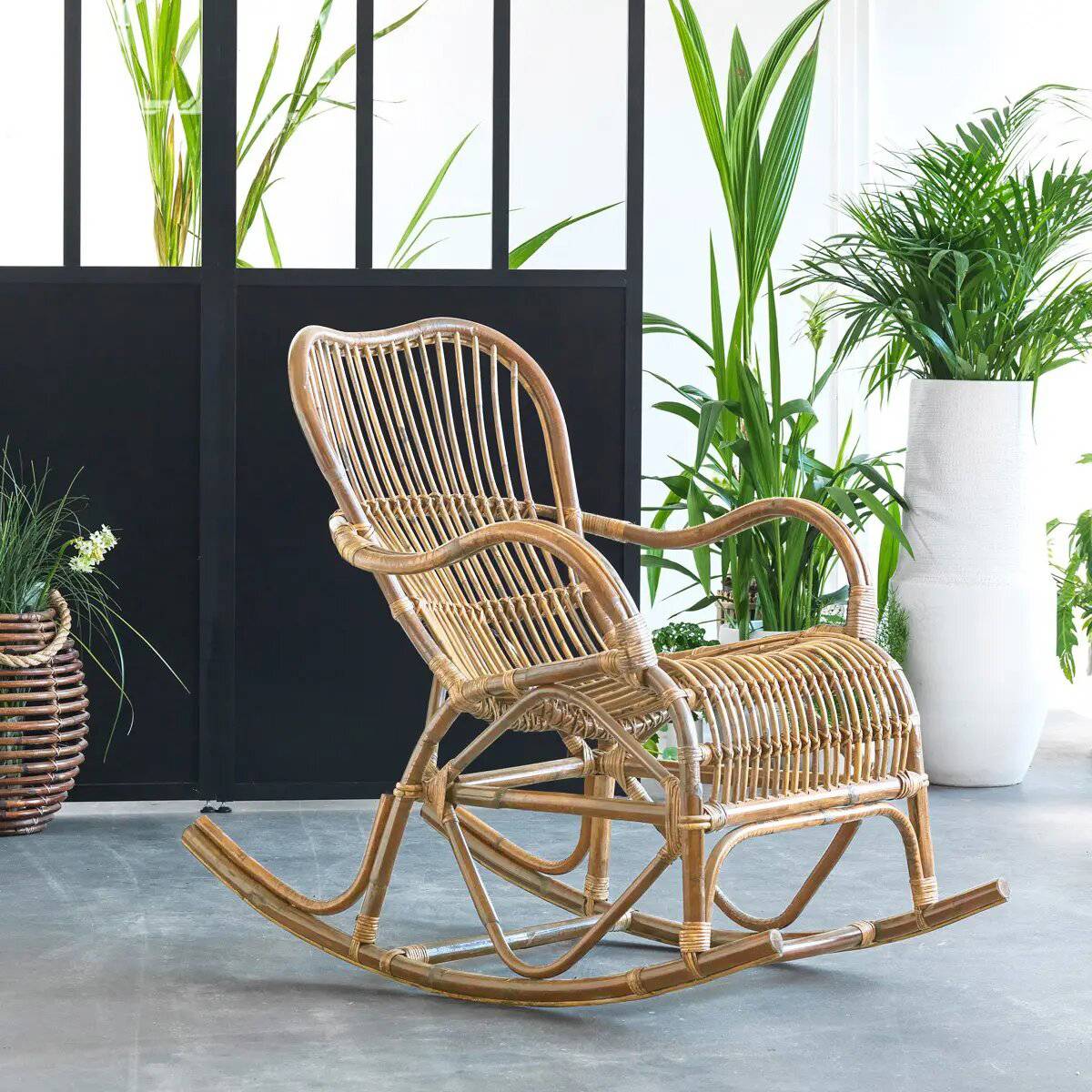 Rocking chair vintage en rotin Rattan